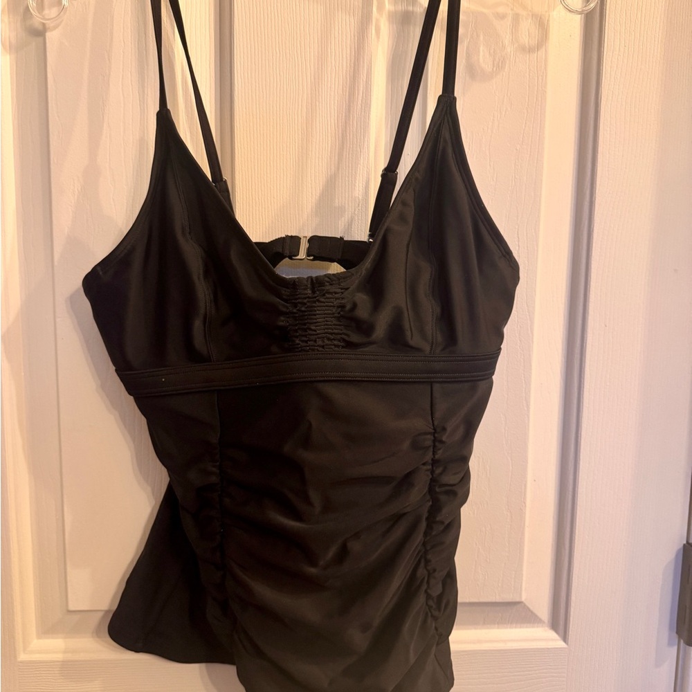 ATHLETA Black Ruched Tankini Top